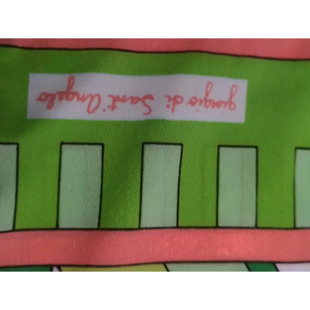 Vintage Giorgio di Sant’Angelo Scarf 15 x 44 Green Pink Geometric Made in Japan